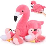 MorisMos Plush Flamingo Stuffed Animal-18 Inch Mommy Stuffed Flamingo with 4 Baby Flamingo Plush Toys Inside Zipper Tummy, Pink Flamingo Toy Gift for Girl Women Decor Birthday Christmas Valentines from MorisMos