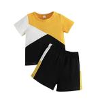 Sduydiosy Toddler Baby Boy Clothes Set Contrast Color Short Sleeve T Shirt with Casual Elastic Shorts Infant Summer Outfits (Yellow, 9-12 Months) by Sduydiosy