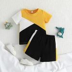 Sduydiosy Toddler Baby Boy Clothes Set Contrast Color Short Sleeve T Shirt with Casual Elastic Shorts Infant Summer Outfits (Yellow, 9-12 Months) by Sduydiosy