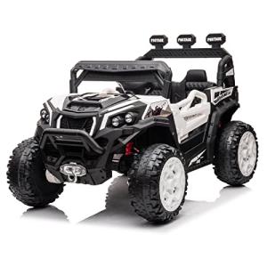 LUIBAS 24V Ride On Toys for Big Kids, 2 Seater Ride on Car with Remote Control, 4X4 Kids Electric Vehicle for Kids Age 3-8, 4WD Ride on UTV Truck w/Car Key Start, LED Light, Music, Bluetooth, White from LUIBAS