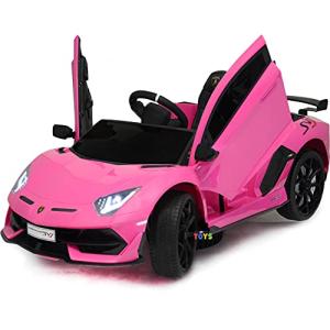 Ride On Car for Girl â Americas Toys 12V Powered Ride On Toys with Remote Control â Licensed Electric Kids Car with Butterfly Doors, Spoiler, Leather Seat, MP3 Music Compatible with Lamborghini Pink by Jiaxing Baby Car Co., Ltd.