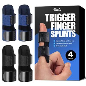 Meto Finger Splints for Trigger Finger (4 Count), Finger Brace for Straightening, Support Broken Fingers or Arthritis Relief. Trigger Finger Splint for Middle Finger, and Other Fingers (Black & Blue) by Meto Beauty