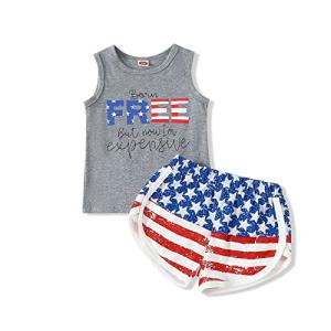 Kislio 4th of July Baby Boy Clothes American Flag Vest Tank Top Stripe Shorts Set Summer Infant Baby Boy 2Pcs Outfit from 