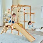 Avenlur Grove 9-in-1 Indoor Jungle Gym Playground: Montessori Waldorf Style Wood PlaySet for Kids, and Toddlers Features Monkey Bars, Rope Wall Net, Ladder, Climber, Slide, Ring Set. Ages 2-11yrs from Avenlur