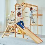 Avenlur Grove 9-in-1 Indoor Jungle Gym Playground: Montessori Waldorf Style Wood PlaySet for Kids, and Toddlers Features Monkey Bars, Rope Wall Net, Ladder, Climber, Slide, Ring Set. Ages 2-11yrs from Avenlur