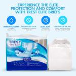 TREST Elite Briefs for Men and Women, Overnight Diapers for Incontinence, Elite Absorbency, Comfortable, Odor Neutralizing and Secure Fit with 2 Wide Tabs - White, Medium (Pack of 10) from TREST