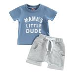 Infant Baby Boy Summer Clothes Little Dude Short Sleeve T-Shirt Tops Pants Shorts Set Mothers Fathers Day Outfit (Mama's Little Dude #Blue, 3-6 Months) from YOKJZJD