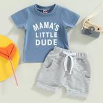 Infant Baby Boy Summer Clothes Little Dude Short Sleeve T-Shirt Tops Pants Shorts Set Mothers Fathers Day Outfit (Mama's Little Dude #Blue, 3-6 Months) from YOKJZJD