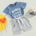 Infant Baby Boy Summer Clothes Little Dude Short Sleeve T-Shirt Tops Pants Shorts Set Mothers Fathers Day Outfit (Mama's Little Dude #Blue, 3-6 Months) from YOKJZJD