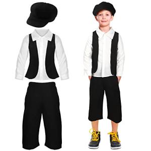 Handepo 4 Pcs Boy Colonial Costume Set with Trousers Cap Waistcoat Shirt Colonial Victorian Historical Book Character Costume (Black, White) from Handepo