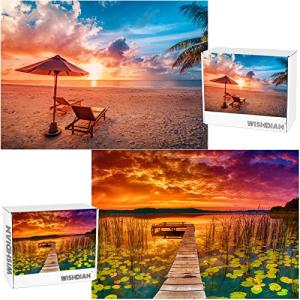 2 Pack Puzzles for Adults 1000 Pieces Hawaii Beach Sunrise and Colorful Lake at Sunset Puzzles, Nature National Parks Jigsaw Puzzles for Adults 1000 Pieces and Up by WISHDIAM