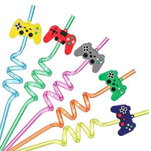 25 Video Game Straws Party Supplies with 2 Cleaning Brush for Video Game Party Supplies Favors from Acatle