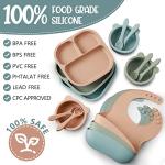 Zubebe 15 Pcs Baby Led Weaning Supplies Silicone Baby Feeding Set, Divided Toddler Plates Suction Plates for Baby Eating Supplies Toddler Utensils Suction Bowl Spoon Fork Adjustable Silicone Bib from 
