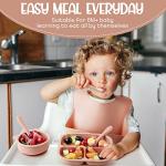 Zubebe 15 Pcs Baby Led Weaning Supplies Silicone Baby Feeding Set, Divided Toddler Plates Suction Plates for Baby Eating Supplies Toddler Utensils Suction Bowl Spoon Fork Adjustable Silicone Bib from 