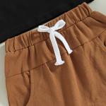 Toddler Baby Boy Summer Clothes Color Block Short Sleeve T-Shirt Letter Tops Solid Color Shorts Sets 2Pcs Cute Outfits (B-Black, 12-18 Months) by Fepege