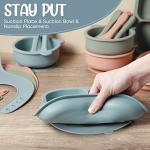 Zubebe 15 Pcs Baby Led Weaning Supplies Silicone Baby Feeding Set, Divided Toddler Plates Suction Plates for Baby Eating Supplies Toddler Utensils Suction Bowl Spoon Fork Adjustable Silicone Bib from 