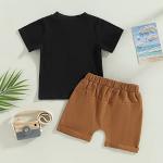 Toddler Baby Boy Summer Clothes Color Block Short Sleeve T-Shirt Letter Tops Solid Color Shorts Sets 2Pcs Cute Outfits (B-Black, 12-18 Months) by Fepege