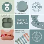 Zubebe 15 Pcs Baby Led Weaning Supplies Silicone Baby Feeding Set, Divided Toddler Plates Suction Plates for Baby Eating Supplies Toddler Utensils Suction Bowl Spoon Fork Adjustable Silicone Bib from 