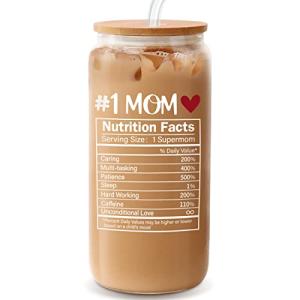 Birthday Gifts for Mom, Mother's Day Gifts from Daughter Son, Mom Mama Nutrition Glass Cup Coffee Water Bottle with Bamboo Lid and Straw, New Mom Cool Bday Ideas Presents for Christmas Valentine's Day from Frerdui
