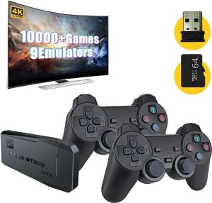 Wireless retro game console,retro game stick,nostalgia stick game,4K HDMI Output,Plug and Play Video Game Stick Built in 10000+ Games,9 Classic Emulators, with Dual 2.4G Wireless Controllers(64G) by Gxegauy