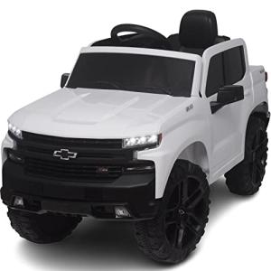 Americas Toys Kids Ride On Truck â 12V Ride-On with Remote Control â Pick-up Electric Truck Vehicle with 4 Wheels Suspension, Open Doors, Seat Belt, MP3 Music, Trunk Compatible with Chevrolet White by Chuzhou Bettyma Baby Carrier Co., LTD.