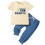 Pudcoco Toddler Baby Boys Birthday Outfit Two Groovy T-shirt and Long Pants Set Summer 2 Years Old Birthday Clothes 18-24 Months from 