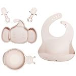 Silicone Baby Feeding Set with Baby Plate,Bowl,Bibs,Spoon and Fork,Baby Plate and Bowl with Suction,First Stage Self Feeding,BPA Free from kelabe