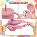 Silicone Baby Feeding Set, Baby Led Weaning Supplies, Toddler Plates and Bowls Set with Suction, Includes Baby Plates,Bowls,Bibs, Cups,Spoons and Forks for Self Feeding(2 Sets Beige & Pink) by SINBDLAI