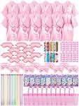 Xuhal 10 Sets Spa Party Favors for Girls Multiple Spa Party Supplies Kids Satin Robes Sleepover Party Supplies with Gift Bags for Girl Kids Birthday Party Supplies Gifts Total 92pcs (Pink, 10) by Xuhal