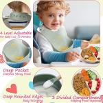 Silicone Baby Feeding Set, Baby Led Weaning Supplies, Toddler Plates and Bowls Set with Suction, Includes Baby Plates,Bowls,Bibs, Cups,Spoons and Forks for Self Feeding(2 Sets Beige & Pink) by SINBDLAI
