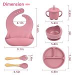 Silicone Baby Feeding Set, Baby Led Weaning Supplies, Toddler Plates and Bowls Set with Suction, Includes Baby Plates,Bowls,Bibs, Cups,Spoons and Forks for Self Feeding(2 Sets Beige & Pink) by SINBDLAI