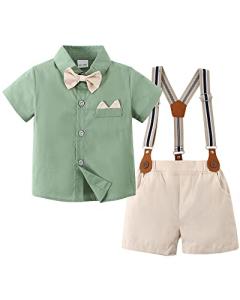 YALLET Toddler Baby Boy Outfits 1-5T Boys Suits Gentleman Short Sleeve Button Shirts+Bowtie+Suspender Shorts Formal Clothes from 