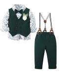 YALLET Toddler Baby Boy Clothes Suit Gentleman Wedding Outfits, Formal Dress Shirt+Bowtie+Vest+Boutonniere+Suspender Pants by 