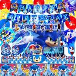 Sonic Birthday Party Supplies, Sonic Party Decorations Include Backdrop, Banner, Tablecloth, Cake Toppers, Napkins, Plates, Forks, Spoons, Balloons for Sonic Party Supplies Birthday from Jloasp