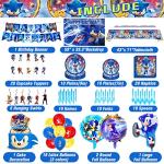 Sonic Birthday Party Supplies, Sonic Party Decorations Include Backdrop, Banner, Tablecloth, Cake Toppers, Napkins, Plates, Forks, Spoons, Balloons for Sonic Party Supplies Birthday from Jloasp