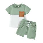 Toddler Baby Boy Clothes Summer Outfits Print Short Sleeve T-Shirt Tops Drawstring Shorts Set 2Pcs Casual Outfit (Green, 12-18 Months) by Fepege