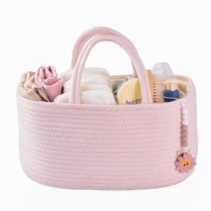 Baby Diaper Caddy Organizer for Girl Boy Rope Nursery Storage Bin Basket Portable Holder Tote Bag for Changing Table Car Travel Baby Shower Gifts Newborn Essentials Registry Must Have Items Pink by XUANGUO