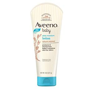 Aveeno Baby Daily Moisture Lotion for Delicate Skin with Natural Colloidal Oatmeal Dimethicone Hypoallergenic Fragrance Phthalate ParabenFree 8 oz, 1 Count by Aveeno Baby