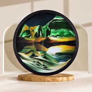 JZWLW Moving Sand Art Decor Picture 3D Deep Sea Sandscape 360Â° Rotation Sand Art Liquid Motion Round Glass Crafts Wood Frame Relaxing Wall Decor for Home Office (Green-Background, 17.3IN) by JZWLW