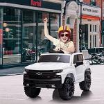 12V Ride on Car, Battery Powered Licensed Silverado GMC Kids Ride On Truck, Toddler Electric Vehicles Toys with Remote Control, MP3/Bluetooth, Spring Suspension, LED Light (White) by Wpond