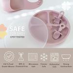 Clover Clover 9 Piece Baby Led Weaning Supplies- Toddler Feeding Set- Silicone Divided Suction Plate with Lid, Suction Bowl, Sippy Cup, 2 Bibs, 2 Soft Spoons and Fork 6 Months+ (Matte Pink) by Clover Clover
