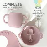 Clover Clover 9 Piece Baby Led Weaning Supplies- Toddler Feeding Set- Silicone Divided Suction Plate with Lid, Suction Bowl, Sippy Cup, 2 Bibs, 2 Soft Spoons and Fork 6 Months+ (Matte Pink) by Clover Clover