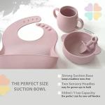 Clover Clover 9 Piece Baby Led Weaning Supplies- Toddler Feeding Set- Silicone Divided Suction Plate with Lid, Suction Bowl, Sippy Cup, 2 Bibs, 2 Soft Spoons and Fork 6 Months+ (Matte Pink) by Clover Clover