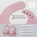 Clover Clover 9 Piece Baby Led Weaning Supplies- Toddler Feeding Set- Silicone Divided Suction Plate with Lid, Suction Bowl, Sippy Cup, 2 Bibs, 2 Soft Spoons and Fork 6 Months+ (Matte Pink) by Clover Clover