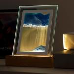Sand Art Liquid, Motion 3D Sand Painting Creative Moving, Sand Art Living Room Decoration, 360Â° Rotate, Glass Crafts Solid Wood Frame, Relaxing Mood Home Office Work Decor by Xecvkr