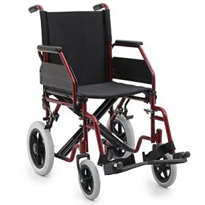 MoNiBloom Folding Transport Wheelchair with Full Arms and Removable Swing-Away Footrest for Adults Lightweight Foldable 17 inch Wide Seat Wheel Chair for Compact Storage, 300 lbs Capacity, Red from MoNiBloom