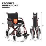 MoNiBloom Folding Transport Wheelchair with Full Arms and Removable Swing-Away Footrest for Adults Lightweight Foldable 17 inch Wide Seat Wheel Chair for Compact Storage, 300 lbs Capacity, Red from MoNiBloom