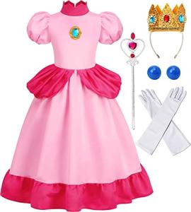 CONGRU Princess Peach Costume for Girls, Super Brothers Kids Princess Peach Dress with Accessories Halloween Cosplay Dress Up (6-7Years) by 