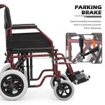 MoNiBloom Folding Transport Wheelchair with Full Arms and Removable Swing-Away Footrest for Adults Lightweight Foldable 17 inch Wide Seat Wheel Chair for Compact Storage, 300 lbs Capacity, Red from MoNiBloom