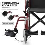 MoNiBloom Folding Transport Wheelchair with Full Arms and Removable Swing-Away Footrest for Adults Lightweight Foldable 17 inch Wide Seat Wheel Chair for Compact Storage, 300 lbs Capacity, Red from MoNiBloom